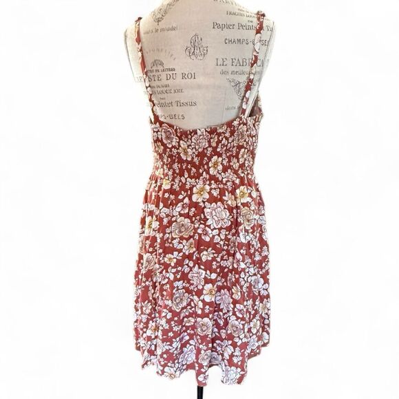 Torrid Floral Knee Length Dress Burnt Orange White Gold Size 1 - Picture 2 of 11